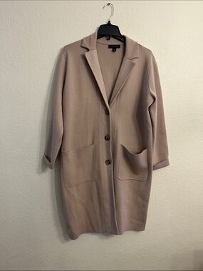 Ann Taylor Blush Pink Single-Breasted Long Trench Coat